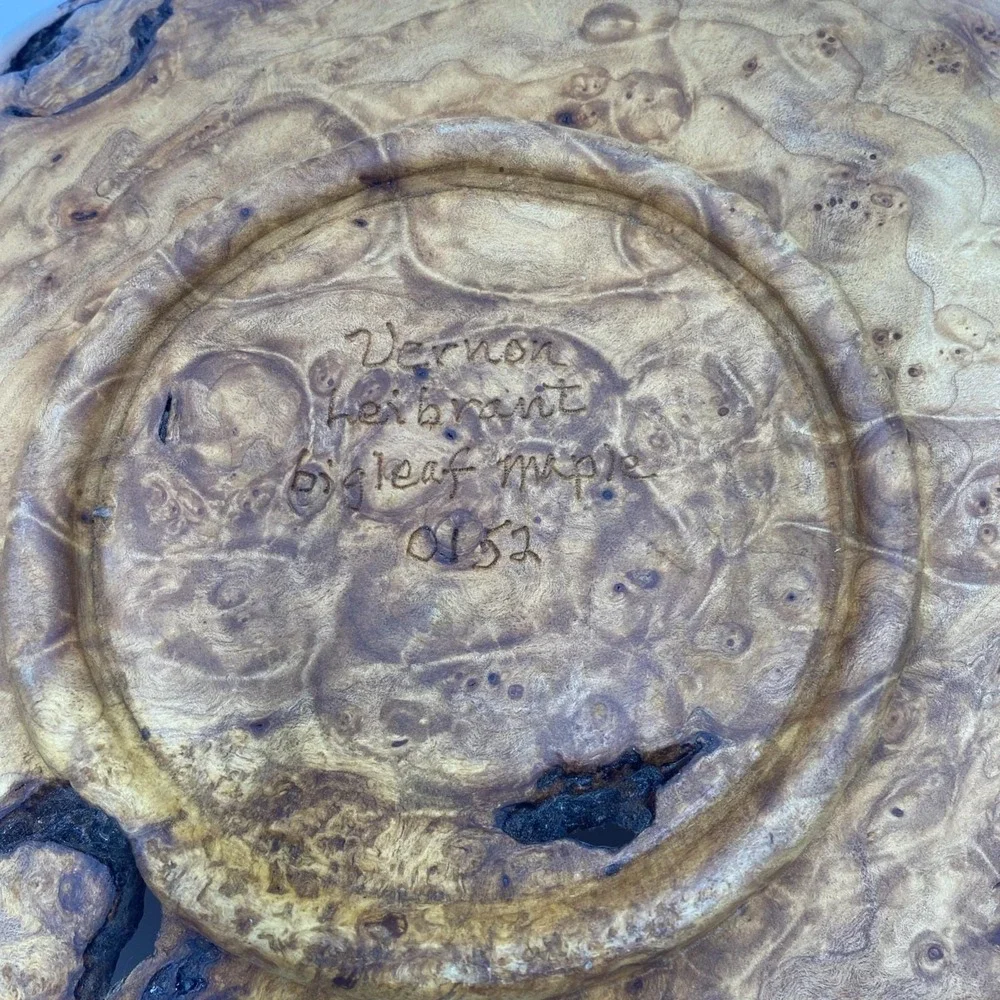 Maple Burl Wood Turned Natural Live Edge Bowl, Artist Signed V Leibrant 0152 Lg